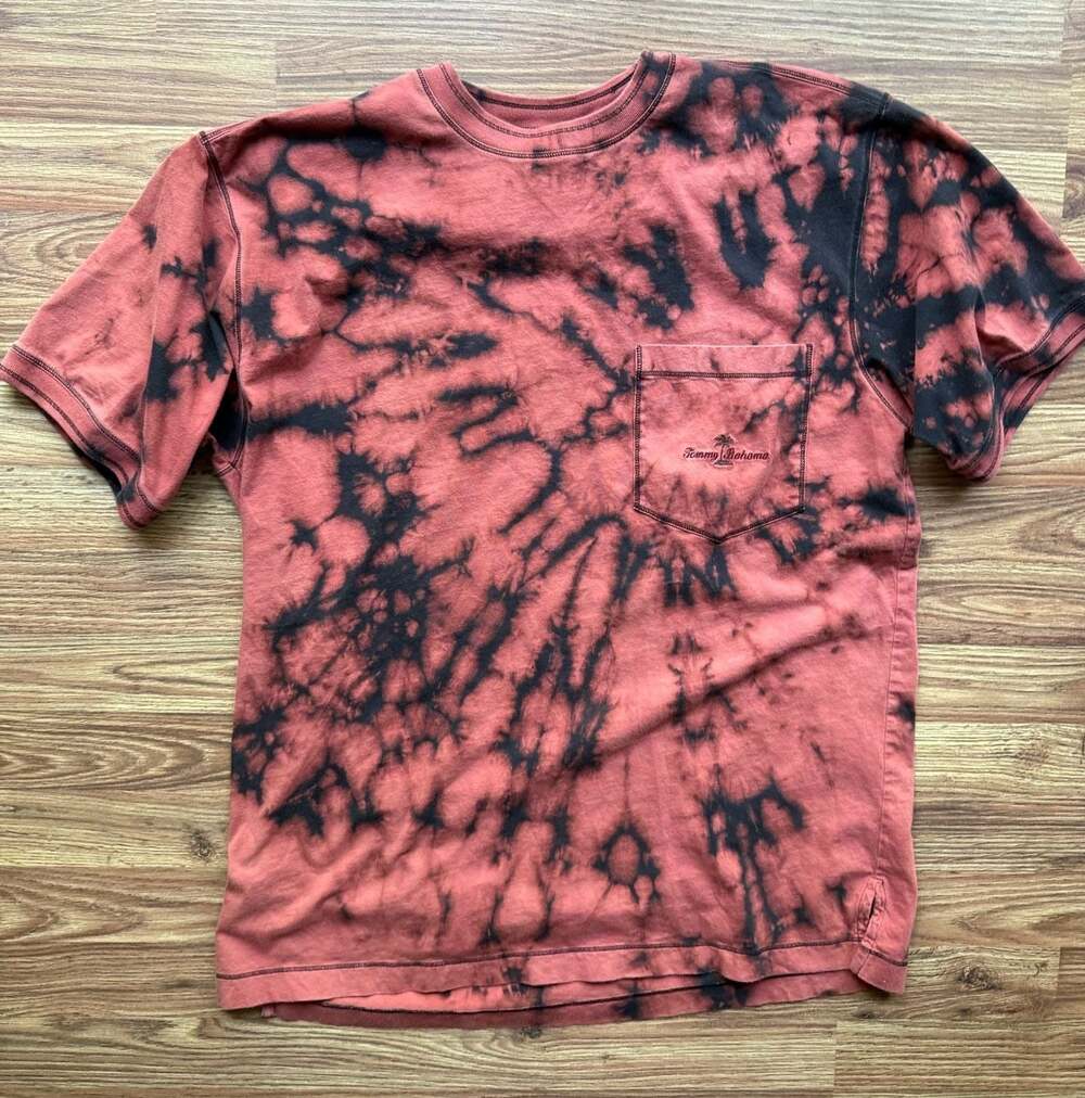Y2K style Tommy Bahama Men's Red and Black Tie Dye